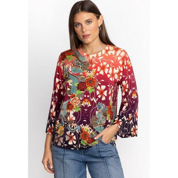 EUC Johnny Was Adalena Kimono Sleeve Tee Size XS Floral Dragon Print Stretch Top - Picture 3 of 12